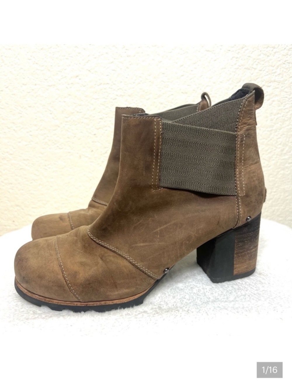 Sorel Addington Brown Leather Waterproof Ankle Boots Heeled Distressed Size 10